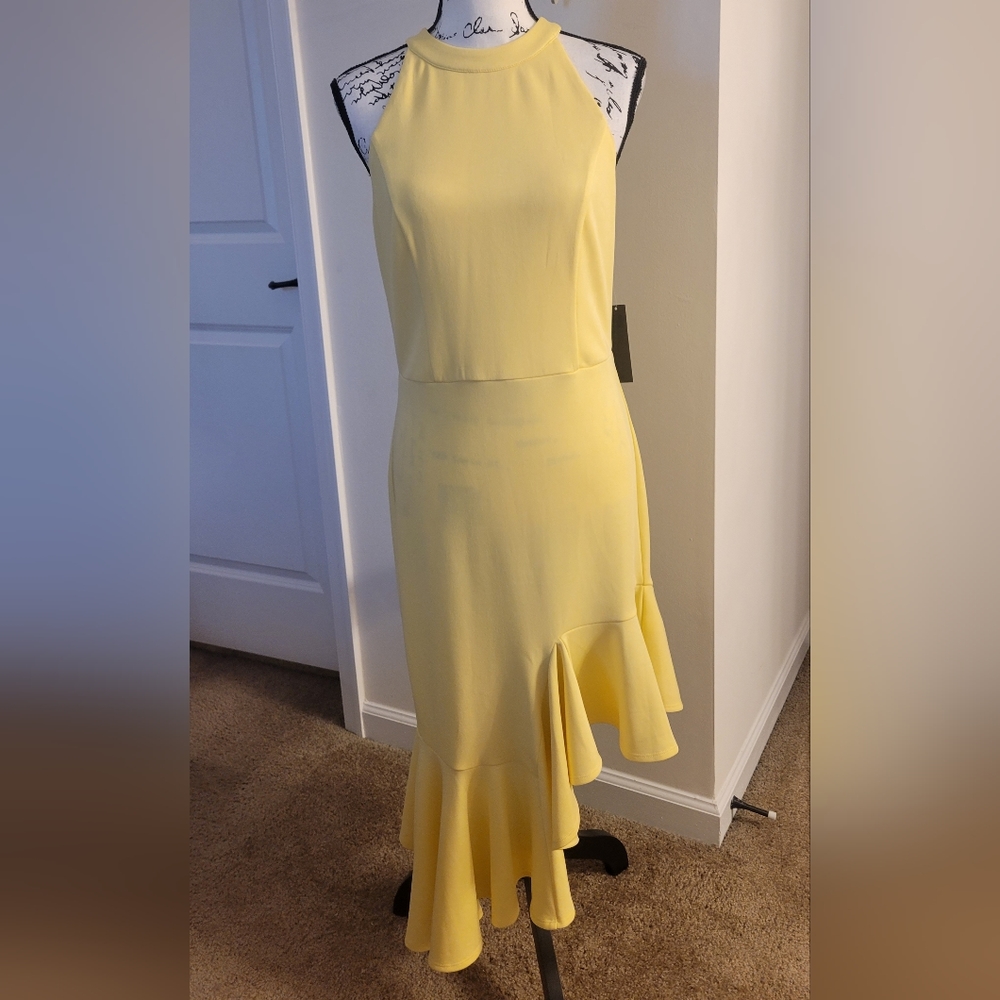 Ruffle Trim Asymmetrical Hem Dress
